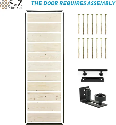 Miniatura 3 de S&Z tophand Puerta de granero marrón de 20 pulgadas x 84 pulgadas con kit de herramientas corredizas de 5 pies, estilo moderno, requiere montaje