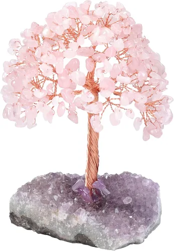 Miniatura 7 de Jovivi - Árbol de dinero de cristal curativo de amatista natural + cuarzo transparente + cuarzo rosa en base de geoda de druzy de amatista, Cuarzo