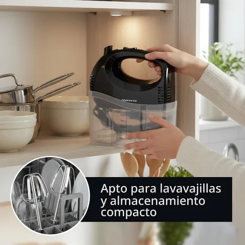 Miniatura 7 de OVENTE - Batidora de mano eléctrica de 5 velocidades con varilla de mezcla de acero inoxidable, estuche de almacenamiento a presión, motor portátil
