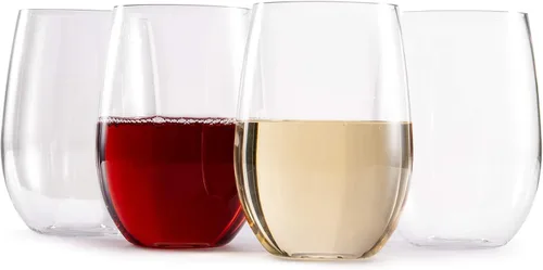 hotder Juego de 4 copas de vino de plástico irrompibles para el hogar, fiestas, 16 onzas, Tritan, sin tallo, para uso en exteriores, irrompibles,