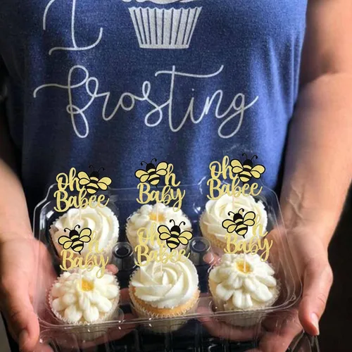 Miniatura 6 de Rsstarxi Paquete de 36 adornos para cupcakes Bee Oh Babee con purpurina Bumble Bee Oh Baby para cupcakes, decoración de pasteles de baby shower