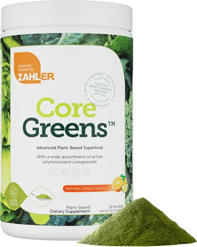 Zahler Core Greens - Superalimento orgánico - Super verduras ricas en fitonutrientes con espirulina, clorella y más - Jugo verde Kosher sin