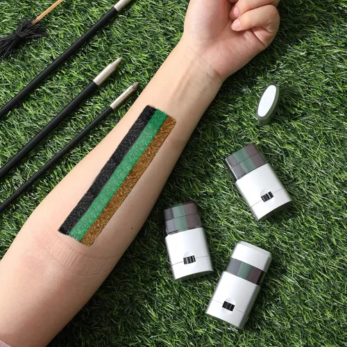 Miniatura 4 de Maxcheck 3 piezas de pintura facial de camuflaje negro, verde y marrón, pintura facial mezclable, reducción de deslumbramiento segura para caza