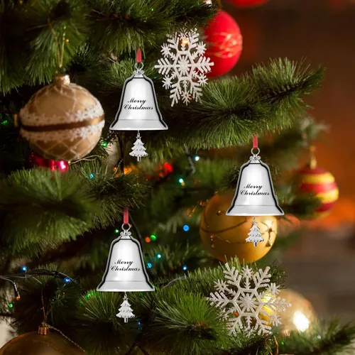 Miniatura 7 de Styleonme Campanas decorativas, adornos de Navidad 2025, grabadas "It's Merry Christmas", decoración de campanas plateadas con colgantes de árbol