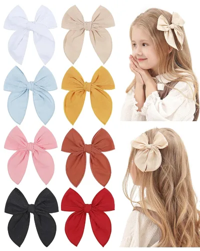 Miniatura 18 de 20 Lazos para el Cabello de Niñas Bebé Fable de 5.5 Pulgadas, Pinzas de Cocodrilo de Algodón y Lino, Accesorios Grandes Neutros Hechos a Mano