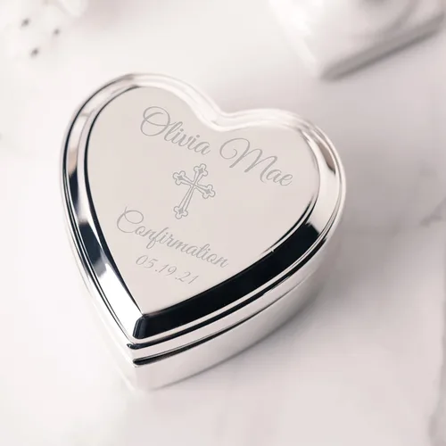 Miniatura 7 de Cherished Moments Caja de recuerdo de joyería de corazón personalizada con cruz grabada personalizada y nombre para regalo de bautizo de bebé