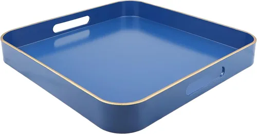 Miniatura 14 de Bandeja decorativa redonda negra con asas, bandeja versátil de 13 pulgadas para mesa de café, otomana, ideal para servir, exhibir y organizar