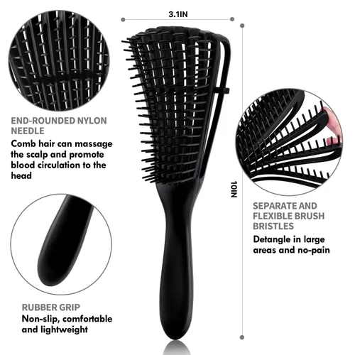 Miniatura 4 de 4 piezas de juego de cepillo para cabello rizado para adultos y niños húmedos o secos, cepillo desenredante para cabello 3/4ABC con peine de dientes