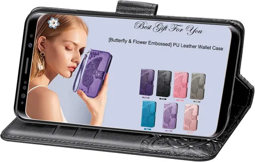 Miniatura 5 de Funda para teléfono Samsung Galaxy A15 5G, funda con tapa para mujer, tarjeteros de crédito en relieve mariposa flor de cuero PU correa de muñeca