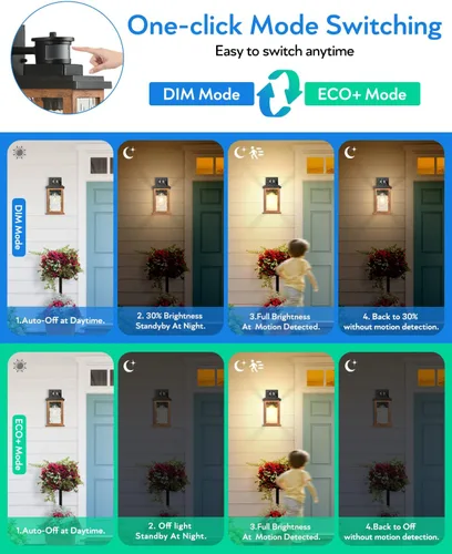 Miniatura 2 de VIANIS Luces para exteriores con sensor de movimiento, iluminación de anochecer a amanecer para casa, luces de grano de madera para garaje, farol
