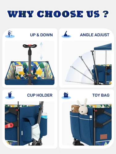 Miniatura 7 de EVER ADVANCED Vagón Cochecito de Viaje Plegable en Bolsa para 2 Niños y Carga, Vagón Plegable para Niños Pequeños con Toldo Extraíble, Arnés Zorro