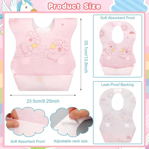 Miniatura 4 de Shinymoon 100 baberos desechables para bebé, envueltos individualmente, baberos de viaje, impermeables, atrapadores de alimentos para niños y niñas