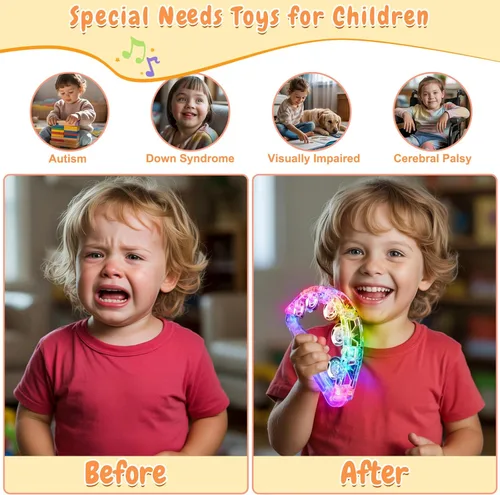 Miniatura 3 de Aywewii Pandereta LED – Juguetes sensoriales iluminados para niños con autismo y necesidades especiales, instrumento musical para niños pequeños
