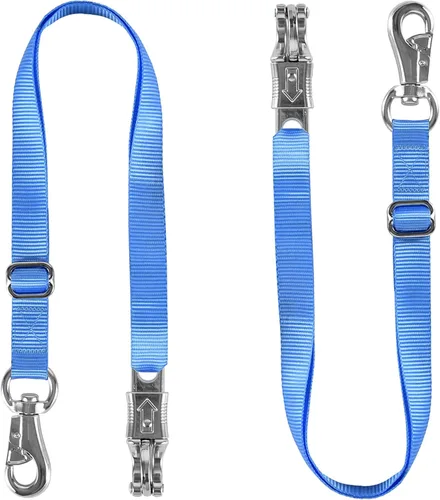 Miniatura 7 de Corbata de remolque para transporte de caballos, corbata cruzada con correas de nailon ajustables, cables con cierre de pánico y broche de toro