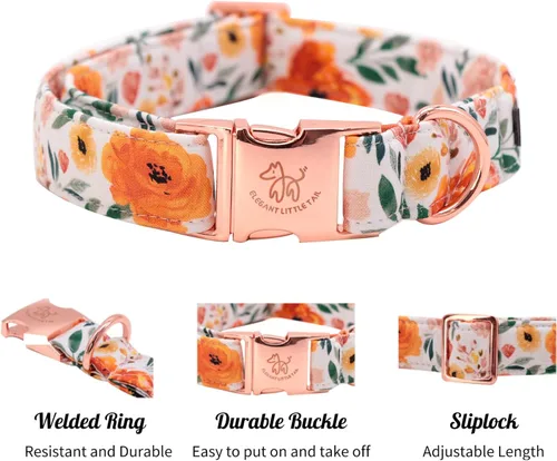 Miniatura 2 de Elegant Little Tail - Collar para perro de otoño, collar floral naranja duradero para perros medianos, ajustable para mascotas macho o hembra