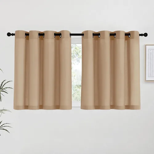 Miniatura 218 de NICETOWN Cortinas de lino natural con textura de lino para dormitorio, mezcla de lino rústica con ojales en la parte superior, semitransparentes