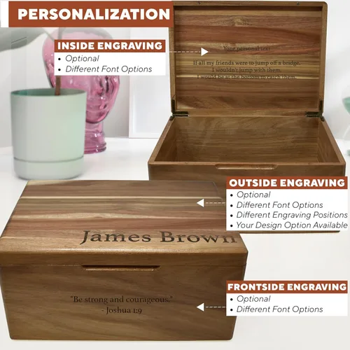 Miniatura 4 de Caja de madera grabada personalizada grande – Caja de recuerdo de madera de acacia con mensaje oculto personalizado, cajas de memoria de nogal
