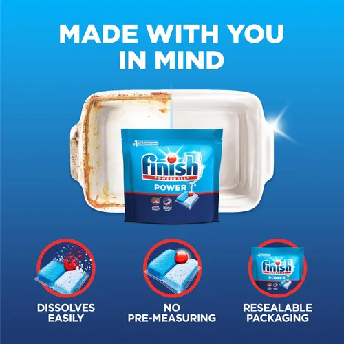 Miniatura 5 de Finish Power Cápsulas para lavavajillas, jabón detergente para lavavajillas sin enjuague previo para limpieza profunda y brillo con poder