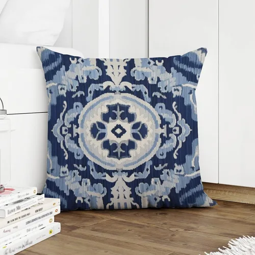 Miniatura 5 de Fundas de cojín Ikat con medallón azul y gris, color blanco y azul marino, fundas de almohada abstractas, decorativas de granja para sofá, cama
