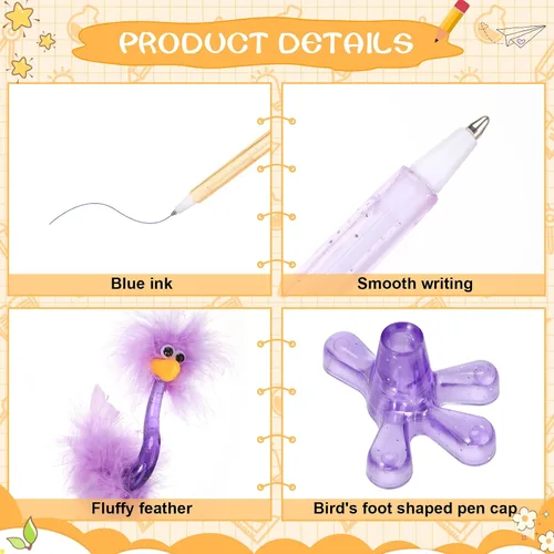 Miniatura 2 de Tinlade 24 bolígrafos novedosos de avestruz flamenco divertidos y esponjosos para adultos, bolígrafo de firma de plástico para cumpleaños, cesta