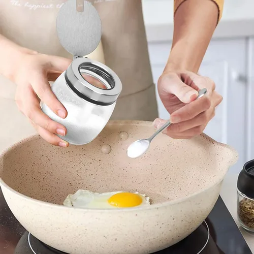 Miniatura 5 de only fire - Frasco para condimentos, recipiente para especias con tapas, cucharas de servir de acero inoxidable, estante base y etiquetas - botellas