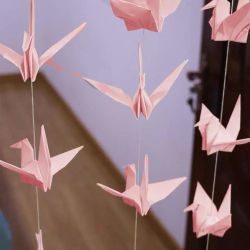 Miniatura 4 de Guirnalda colgante de grúa de papel (3 cuerdas x 5.2 pies), serpentinas de pájaros de origami para despedida de soltera, baby shower, suministros