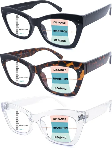 Miniatura 7 de Paquete de 3 lentes de lectura progresivos para mujeres y hombres, elegantes lentes de lectura con bloqueo de luz azul para computadora multifocales