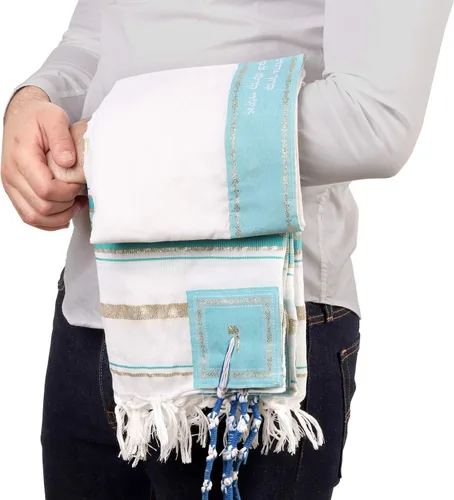 Miniatura 6 de HalleluYAH Mantón de oración Tallit de Israel Nombre del Señor escrito en 4 esquinas XL 72 x 36 pulgadas