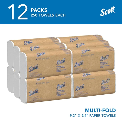 Miniatura 2 de Toallas de papel multifold universal Scott Professional, a granel (58091), bolsillos de absorción, blancas, toalla de 9.2"x9.4", blanca, comprimida