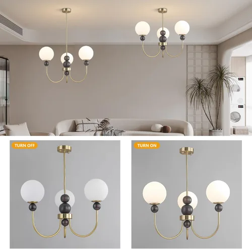 Miniatura 6 de BOKT Candelabros de cristal con forma de globo de mediados de siglo, moderna lámpara dorada para casa de campo, con barra ajustable, lámpara
