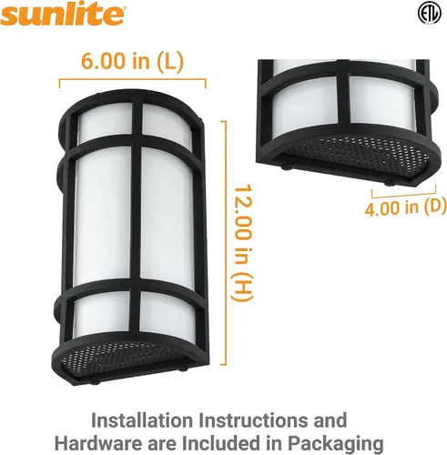 Miniatura 2 de Sunlite 81434 - Lámpara LED estilo misión de 12 pulgadas, aplique de pared de medio cilindro, seleccionable 3 CCT 3000K-5000K, 15 vatios, 800