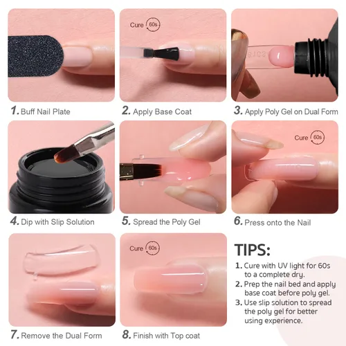 Miniatura 5 de GAOY Kit de uñas de gel de poliéster con kit de inicio de luz UV, kit de extensión de gel constructor de 6 piezas para principiantes con todo arte