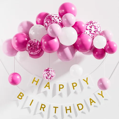 Miniatura 4 de Globos rosa, 60 globos de color rosa fuerte y blanco, globos de confeti magenta para niñas, decoración temática de cumpleaños, baby shower