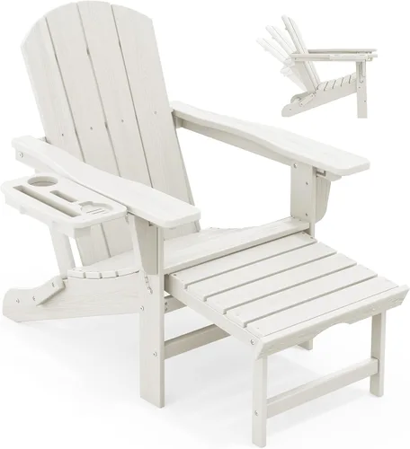 Miniatura 27 de KINGYES Silla Adirondack plegable ajustable con otomana retráctil, silla reclinable Adirondack de polietileno de alta densidad con soporte
