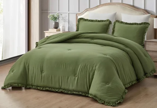 Miniatura 17 de Chezmoi Collection Nora - Juego de edredón negro tamaño King de 3 piezas, esponjoso, suave, lavado a la piedra, con volantes, ropa de cama Shabby