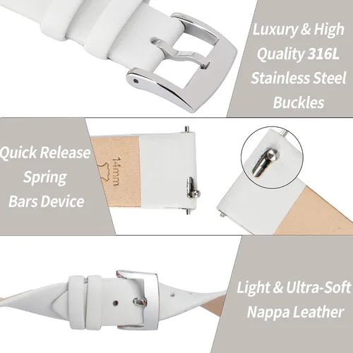 Miniatura 4 de OTTOODY Correas de reloj de cuero de liberación rápida, elegante y ultra suave, correa de reloj de cuero de grano superior para mujeres y hombres