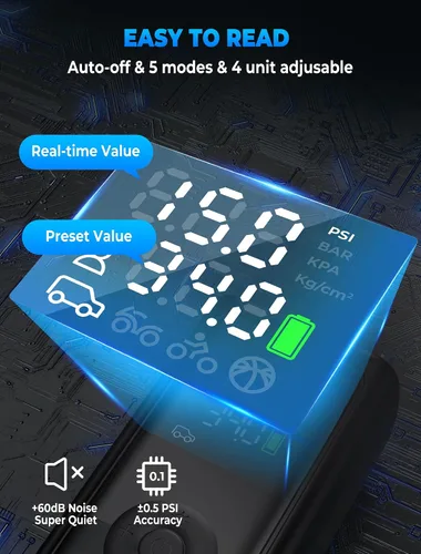 Miniatura 4 de Inflador de neumáticos, compresor de aire portátil, inflador de neumáticos inalámbrico de 150 PSI, apagado automático y luz LED, bomba de bicicleta