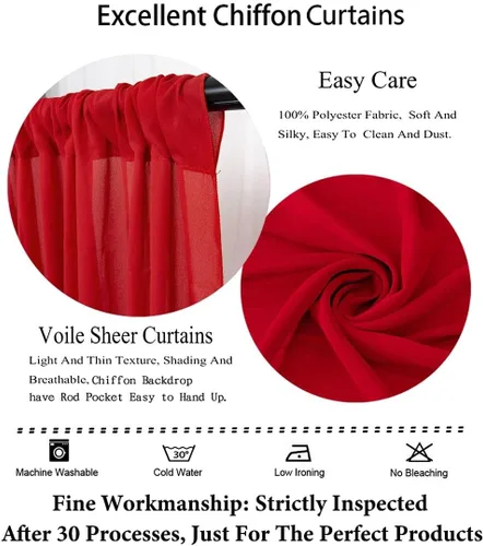 Miniatura 5 de DUOBAO Cortina de gasa roja, 2 paneles de 29 x 96 pulgadas, cortinas de fondo de boda, cortinas de playa para sala de estar, ventana de gasa