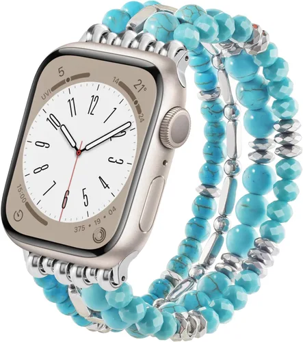 Miniatura 12 de VISOOM - Pulsera de cuentas boho compatible con Apple Watch Band de 40mm/38mm/41mm Series 9 8 7 SE; pulsera de moda de cuentas de cristal hecha a