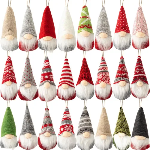 Vinsot 24 piezas Adornos de árbol de Navidad colgantes de gnomo Adornos navideños colgantes a granel Adornos suecos de felpa hechos a mano Elfo de