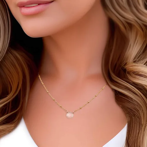 Miniatura 25 de Collar con colgante de piedra natal con piedra preciosa genuina, relleno de oro de 14 quilates, 18 pulgadas