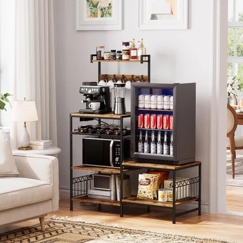 Miniatura 2 de Portin Mini soporte para nevera, gabinete de barra de café con toma de corriente, mini refrigerador y soporte para microondas con ganchos en S, 7