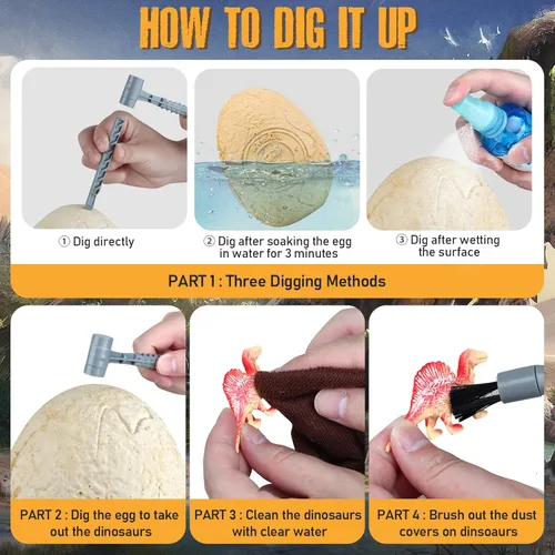 Miniatura 8 de Kit de excavación de huevos de dinosaurio jumbo, juguetes de dinosaurio para niños de 5 a 7 años, huevos de dinosaurio con 12 dinosaurios