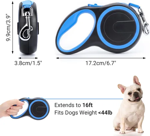 Miniatura 2 de Correa retráctil para perro Segarty, de 16 pies, resistente para caminar con perros medianos y pequeños de hasta 44 libras, mango antideslizante