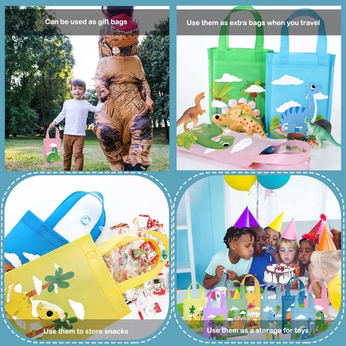 Miniatura 5 de Ferraycle 24 piezas de bolsas de regalo para fiesta de dinosaurios con asas, suministros de fiesta de cumpleaños de dinosaurios, bolsas de regalo