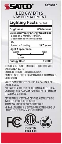 Miniatura 6 de Satco 6Pk 8w BT15 LED 2700K base media blanca regulable - 60w equiv