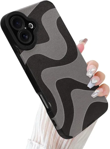 Miniatura 55 de Funda Wlxee para iPhone 15 Pro Max con patrón de ola, TPU suave con parachoques, cuero PU, diseño de cebra lindo para mujeres y niñas - Negro Gris