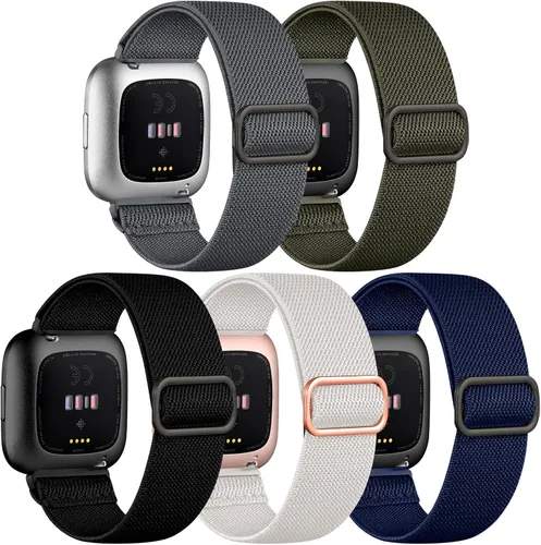 DaQin Paquete de 5 correas elásticas deportivas de nailon compatibles con Fitbit Versa/Versa Lite/SE/Fitbit Versa 2 bandas para hombres y mujeres,