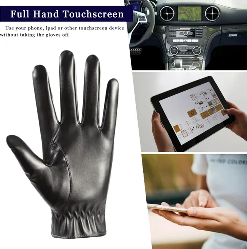 Miniatura 4 de Long Keeper Guantes de cuero de invierno para hombre, color negro, cálido, ciclismo, conducción, motocicleta, pantalla táctil, guantes de mensajes