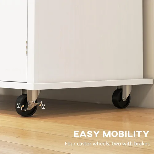 Miniatura 6 de HOMCOM Carrito de Isla de Cocina con Superficie de Madera de Caucho, Mesa de Isla de Cocina Rodante sobre Ruedas con Cajones, Estantes Ajustables